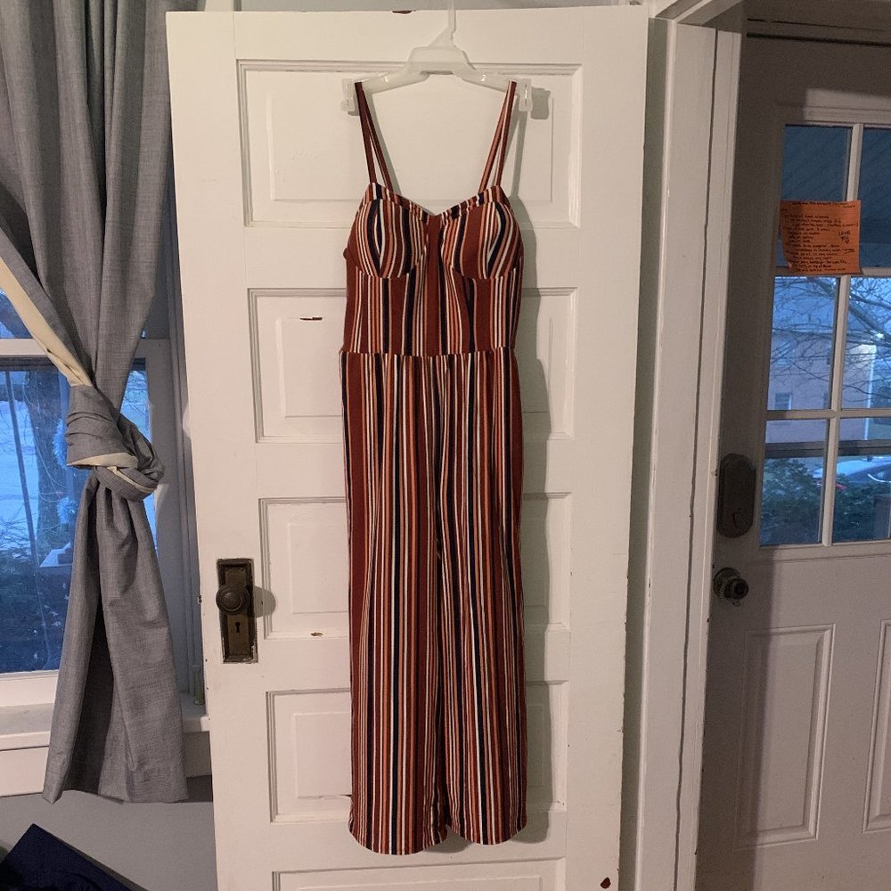 No Boundaries Red & Orange Striped Jumpsuit w/Built-In Bra & Pockets Size M(7-9)